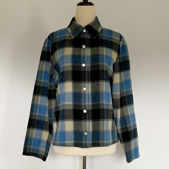 014 Lemon Grass Petite Wool Blend Plaid Oversized Flannel Shirt Shacket - Picture 7 of 14